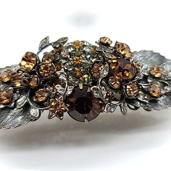 Vintage DeMario NYC Bronze Austrian Crystal Brooch on Sterling Silver! π - Picture 2 of 11